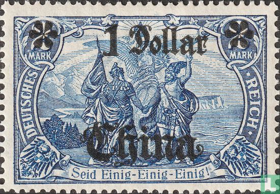 Deutsche Briefmarke mit Aufdruck "China"