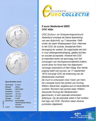Nederland 5 euro 2023 (PROOF) "50 years of COC recognition" - Afbeelding 3