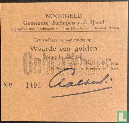 Emergency money 1 guilder Krimpen ad IJssel (Devalued) PL643.7 - Image 1
