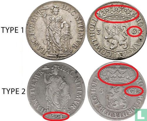 Holland 3 gulden 1694 (type 2) - Afbeelding 3