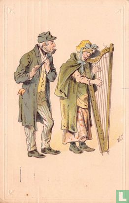 Man met dwarsfluit en vrouw met harp - Afbeelding 1