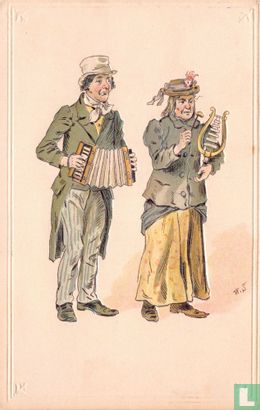 Man met accordeon en vrouw met lier - Image 1