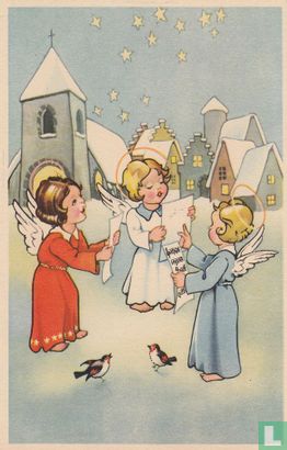Kinderkaart engelen zingen kerstlied