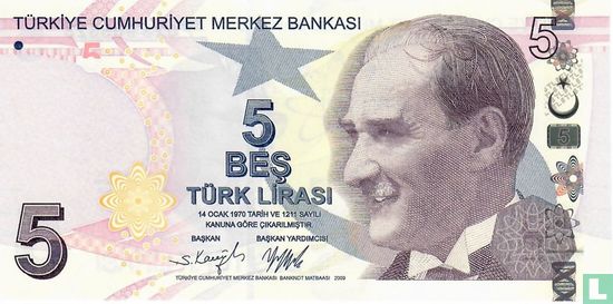 Turkije 5 Lira (Prefix F) - Afbeelding 1