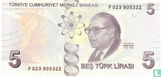 Turkije 5 Lira (Prefix F) - Afbeelding 2