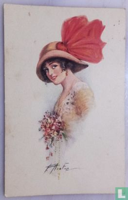 Femme vintage avec  bouquet - Afbeelding 1