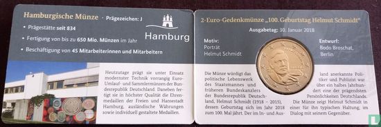Deutschland 2 Euro 2018 (Coincard - J) "100th anniversary of the birth of the Chancellor Helmut Schmidt" - Bild 2