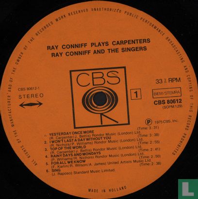 Ray Conniff Plays Carpenters - Bild 3