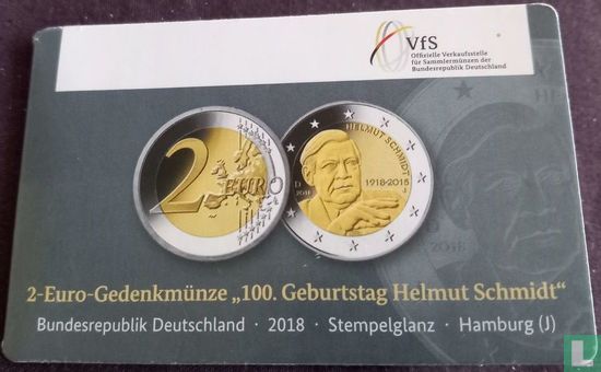 Germany 2 euro 2018 (coincard - J) "100th anniversary of the birth of the Chancellor Helmut Schmidt" - Image 1