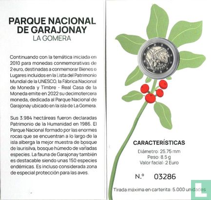 Spain 2 euro 2022 (PROOF - folder) "Garajonay National Park" - Image 2