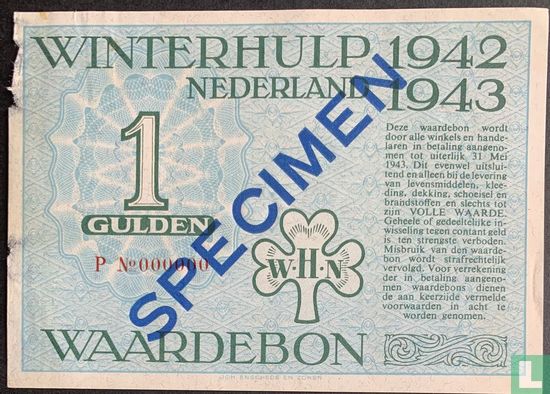Netherlands - Banknote 1 guilder 1942/1943 "Winter relief" Specimen Series P - Image 1