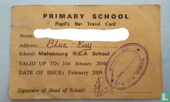 Pupil's bus travel card