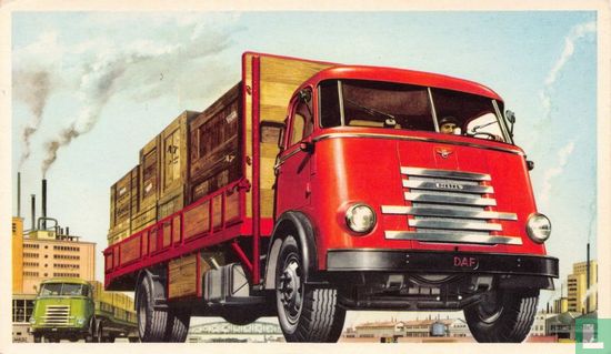 Rode DAF vrachtwagen met houten kisten in laadbak - Image 1