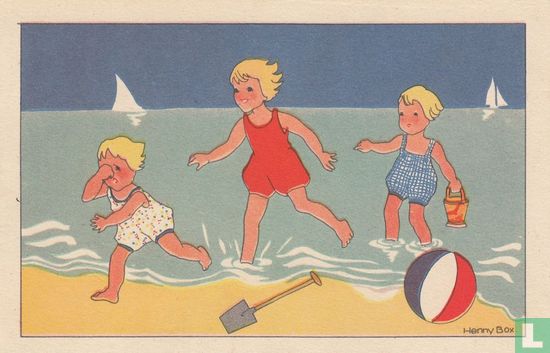 Kinderkaart kinderen spelen op het strand