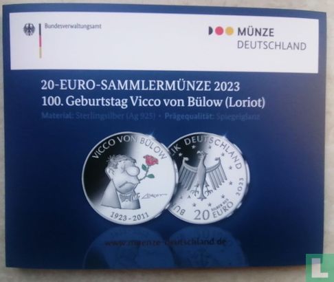 Deutschland 20 Euro 2023 (PP - Folder) "100th anniversary Birth of Vicco von Bülow named Loriot" - Bild 1
