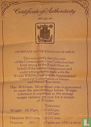 Nepal 25 rupees 1974 (VS2031 - PROOF) "Himalayan monal pheasant" - Afbeelding 3