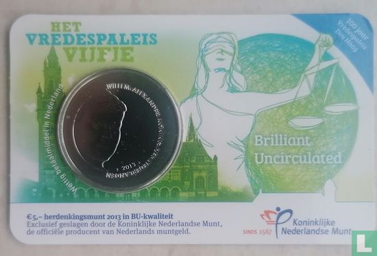 Nederland 5 euro 2013 (coincard - BU - type 1) "100 years of the Peace Palace" - Afbeelding 1