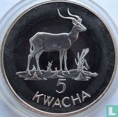Zambia 5 kwacha 1979 (PROOF) "Kafue lechwe" - Image 2
