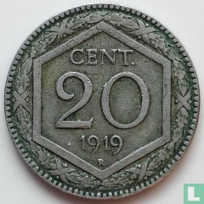 Italië 20 centesimi 1919 (overslag KM# 28) - Afbeelding 1