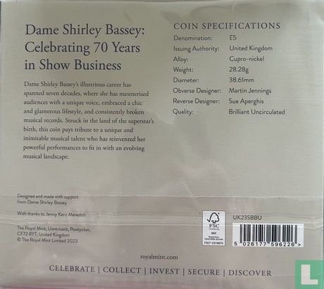 Verenigd Koninkrijk 5 pounds 2023 (folder - kleurloos) "Dame Shirley Bassey" - Afbeelding 2