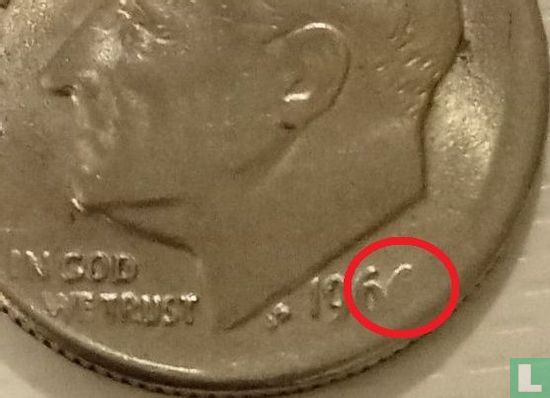 États-Unis 1 dime 1966 (fauté) - Image 3