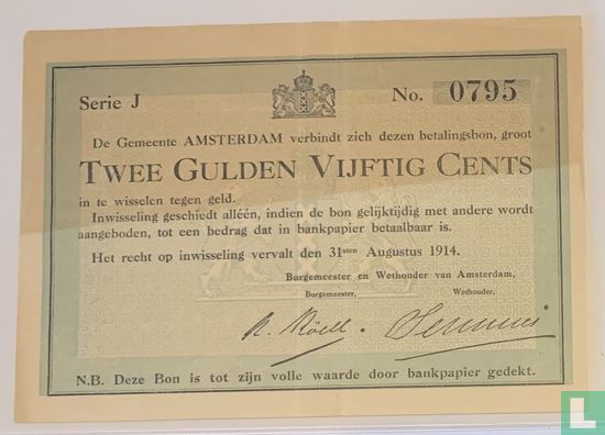 2,5 Gulden Noodgeld 1914 Gemeente Amsterdam - Afbeelding 1