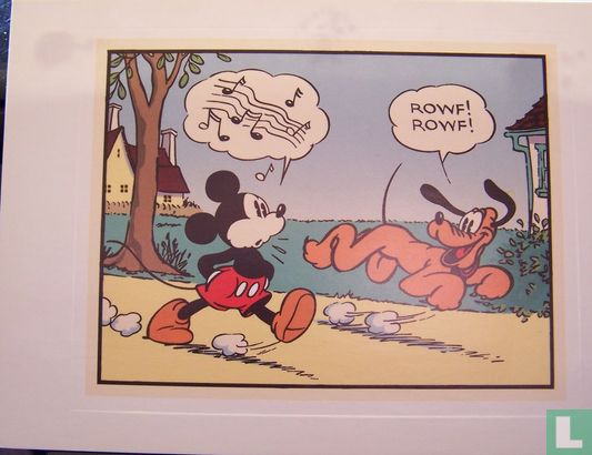 Mickey takes Pluto for a walk