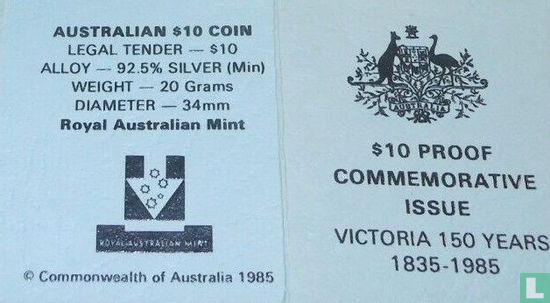 Australië 10 dollars 1985 (PROOF) "150th anniversary State of Victoria" - Afbeelding 3
