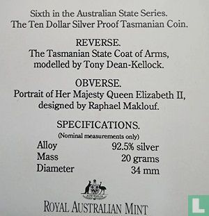 Australië 10 dollars 1991 (PROOF) "Tasmania" - Afbeelding 3