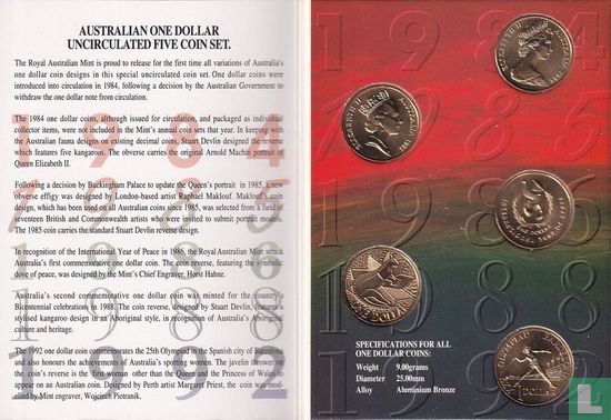 Australië combinatie set 1992 "Australian one dollar five coin set" - Afbeelding 2