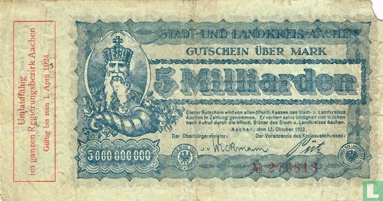 Aachen 5.000.000.0000Mark 1923 - Afbeelding 1