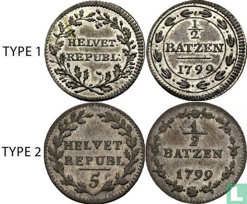 Helvetische Republiek ½ batzen 1799 (type 2) - Afbeelding 3