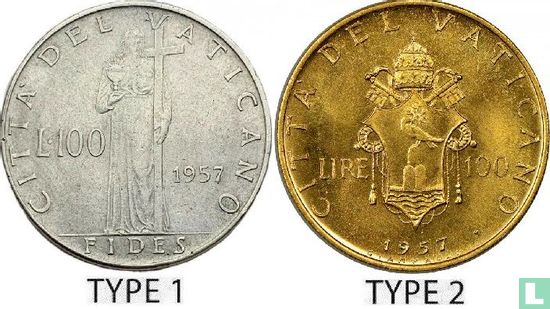 Vatikan 100 Lire 1958 (Typ 1) - Bild 3