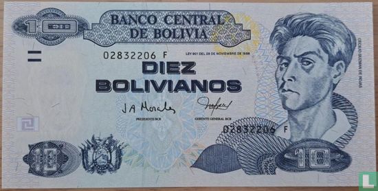 Bolivia 10 Bolivianos (Morales & Valencia Series F) - Image 1