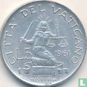 Vaticaan 5 lire 1961 - Afbeelding 1