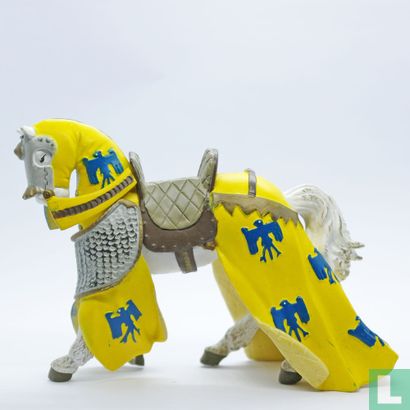 Paard met blauw/geel kleed - Afbeelding 2