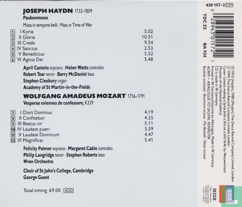 Haydn: Paukenmesse - Mozar: Verspers, K339 - Image 2