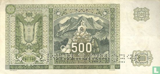 Slovakia 500 Korun (SPECIMEN) - Image 2