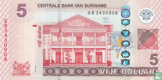 Suriname 5 Dollars  - Image 1