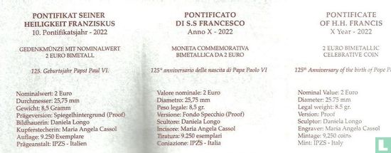 Vaticaan 2 euro 2022 (PROOF) "125th anniversary Birth of Pope Paul VI" - Afbeelding 3