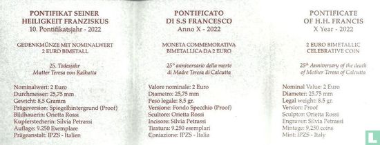 Vaticaan 2 euro 2022 (PROOF) "25th anniversary of the death of Mother Teresa of Calcutta" - Afbeelding 3