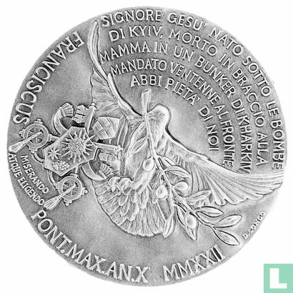 Vaticaanse 2022 Zilveren medaille Vrede in Oekraïne - Afbeelding 2