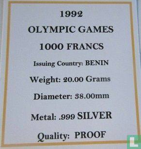 Benin 1000 francs 1992 (PROOF) "Summer Olympics in Barcelona" - Image 3