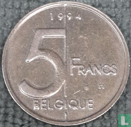 Belgium 5 francs 1994 (FRA - misstrike) - Image 1