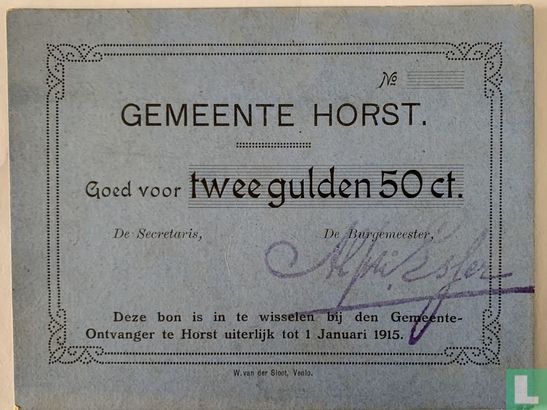 2.5 Gulden 1914 Gemeente Horst - Afbeelding 1