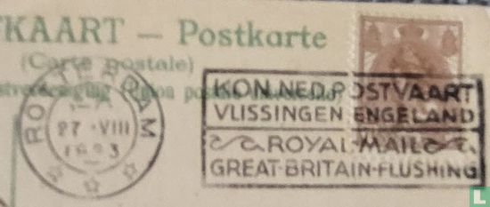 Rotterdam 27 VIII 1923 Kon Ned Postvaart Vlissingen Engeland Royal Mail Greast Britain Flushing