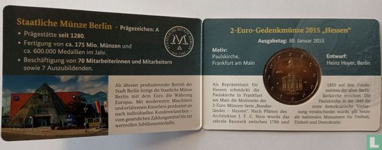 Duitsland 2 euro 2015 (coincard - A) "Hessen" - Afbeelding 2