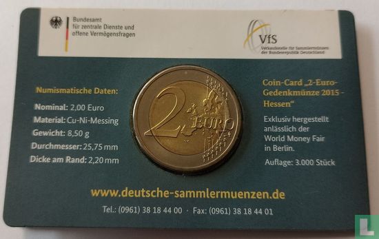 Duitsland 2 euro 2015 (coincard - A) "Hessen" - Afbeelding 3