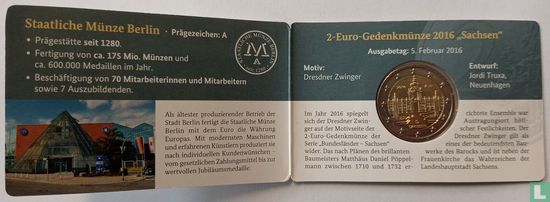 Duitsland 2 euro 2016 (coincard - A) "Sachsen" - Afbeelding 2
