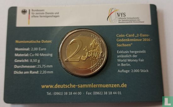 Duitsland 2 euro 2016 (coincard - A) "Sachsen" - Afbeelding 3
